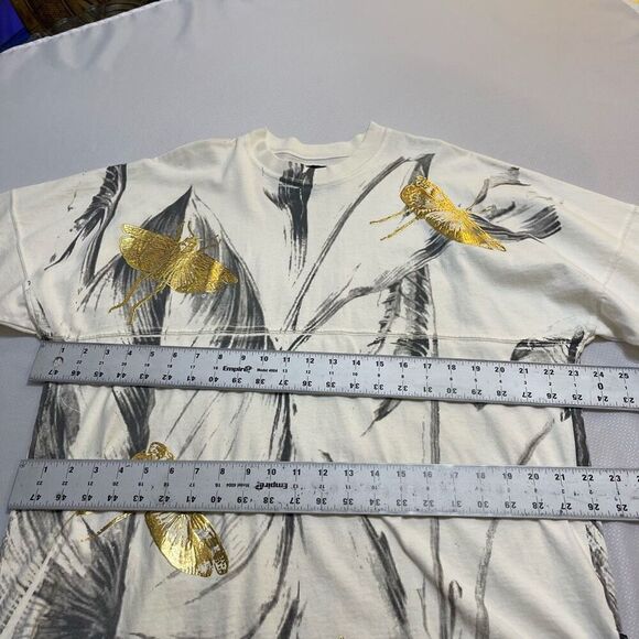 Spirit Jersey Dragonfly Metallic Gold Foil Feather Top T-Shirt Size Medium - Picture 6 of 13